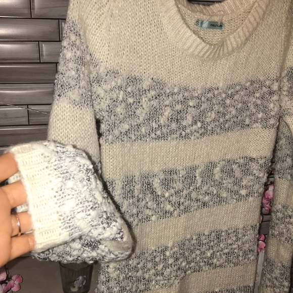 Maurices Gray and White Cowl Neck Sweater - Picture 4 of 12